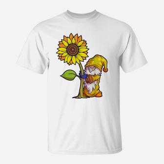 Sunflower Gnome Shirt Women Buffalo Plaid Girls Flower Lover T-Shirt | Crazezy