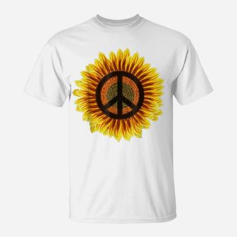Sunflower Peace Sign 1960S 1970S Hippie Flower Retro T-Shirt | Crazezy