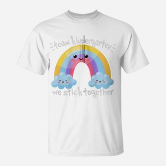 Team Kindergarten We Stick Together Rainbow Teacher Student Zip Hoodie T-Shirt | Crazezy