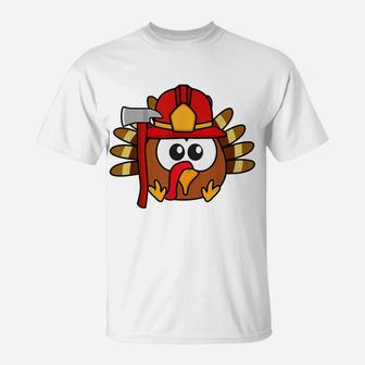 Thanksgiving Firefighter Turkey - Funny Feast Day Gift T-Shirt | Crazezy