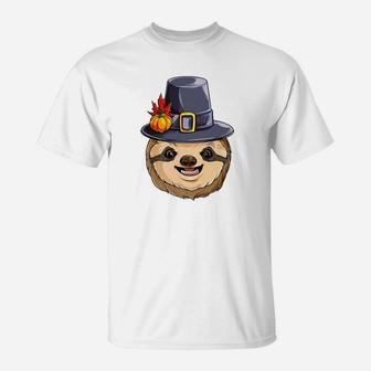 Thanksgiving For Boys Kids Men Sloth Pilgrim Costume T-Shirt - Thegiftio UK