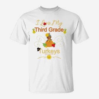 Thanksgiving Third Grade Teacher Longsleeve Shirt-Turkeys T-Shirt | Crazezy DE