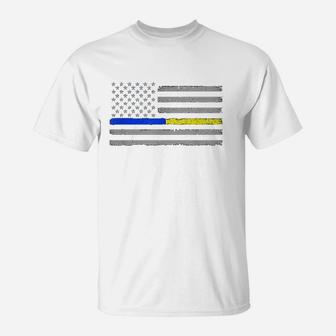 Thin Blue Gold Line 911 Police T-Shirt | Crazezy