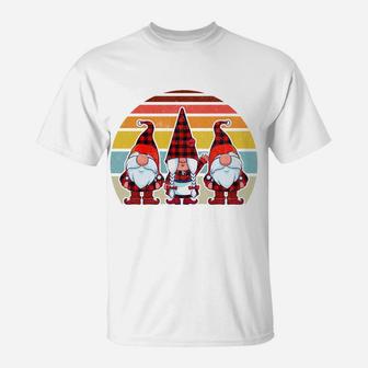 Three Gnomes Buffalo Plaid Retro Style Vintage Xmas Gnome T-Shirt | Crazezy