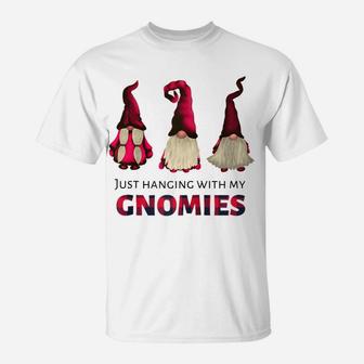 Three Gnomes - Just Hanging With My Gnomies Buffalo Plaid Raglan Baseball Tee T-Shirt | Crazezy DE