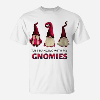 Three Gnomes - Just Hanging With My Gnomies Buffalo Plaid T-Shirt | Crazezy