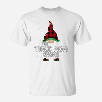 Tired Mom Gnome Buffalo Plaid Matching Family Christmas T-Shirt | Crazezy UK