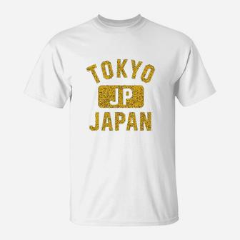 Tokyo Japan Gym Style Distressed Amber Print T-Shirt | Crazezy CA