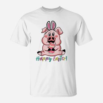 Tu Happy Easter Pig Bunny Easter Egg Hunting Costume T-Shirt | Crazezy