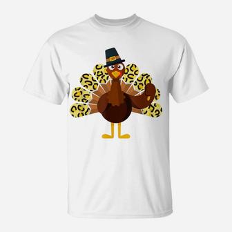 Turkey Thanksgiving Day Gifts Pilgrim Leopard For Womens T-Shirt | Crazezy