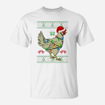 Ugly Christmas Chicken Sweater | Santa Hat Lights Gift T-Shirt | Crazezy CA