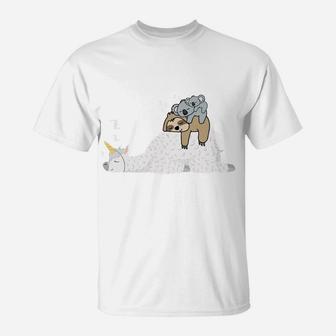 Unicorn Llama & Lazy Sloth With Koala Mama Bear & Baby Koala T-Shirt | Crazezy