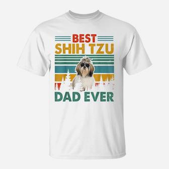 Vintag Retro Best Shih Tzu Dad Happy Father's Day Dog Lover T-Shirt | Crazezy