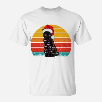 Vintage Black Cat Christmas Lights Cat Lover Christmas Sweatshirt T-Shirt | Crazezy UK
