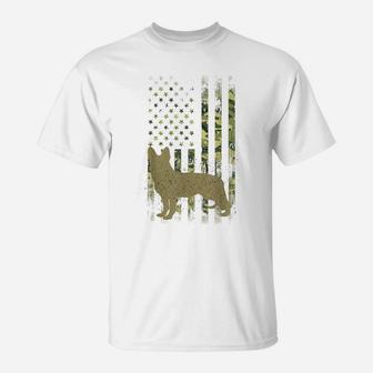 Vintage Hunting Dog Camouflage Usa Flag, German Shepherd T-Shirt | Crazezy