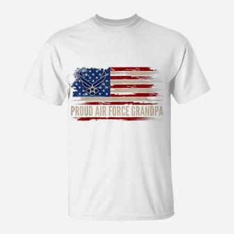 Vintage Proud Air Force Grandpa American Flag Veteran Gift T-Shirt | Crazezy DE