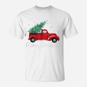 Vintage Red Truck With Merry Christmas Tree T-Shirt | Crazezy