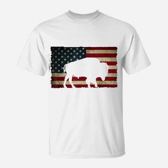 Vintage Retro Buffalo American Flag Usa Shirt Bison T-Shirt | Crazezy