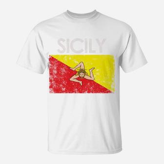 Vintage Sicily Sicilian Flag Pride Gift Sweatshirt T-Shirt | Crazezy