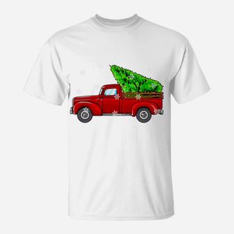 Vintage Wagon Christmas Tree Red Truck Retro Farmer Vacation T-Shirt | Crazezy