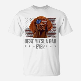 Vizsla Best Dog Dad Ever Retro Usa American Flag T-Shirt | Crazezy