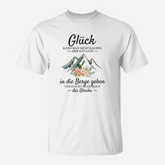 Wanderlust Bergliebhaber T-Shirt Glück in den Bergen, Naturmotiv Tee - Seseable