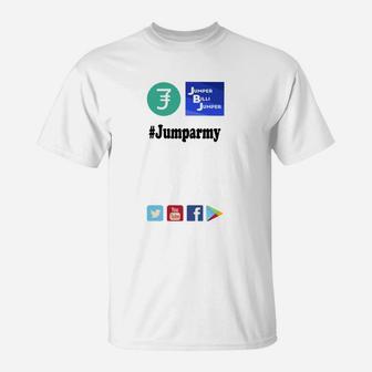 Weißes T-Shirt mit Social-Media-Symbolen, #Jumparmy Aufdruck - Seseable