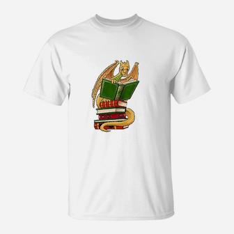 Well Read Cute Gold Dragon Reading Books Youth T-Shirt | Crazezy