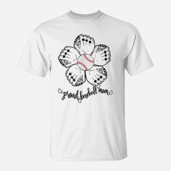 Women Proud Baseball Mom Flower Baseball Design T-Shirt | Crazezy