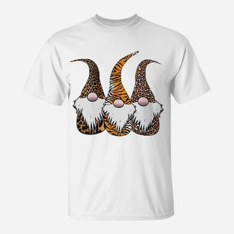 Womens 3 Nordic Gnomes Animal Print Leopard Cheetah Tiger Stripes T-Shirt | Crazezy