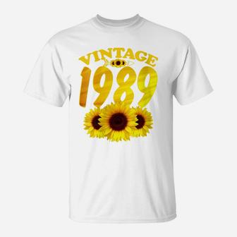 Womens 32Nd Birthday Vintage 1989 Sunflower Gifts 32 Years Old Bday T-Shirt | Crazezy