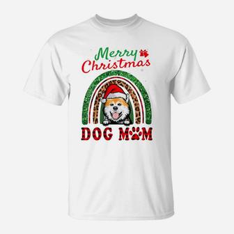 Womens Akita Inu Santa Dog Mom Boho Rainbow Funny Christmas T-Shirt | Crazezy DE