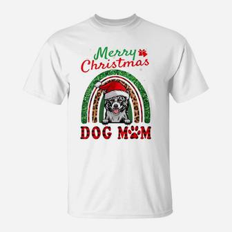 Womens Akita Santa Dog Mom Boho Rainbow Funny Christmas T-Shirt | Crazezy DE