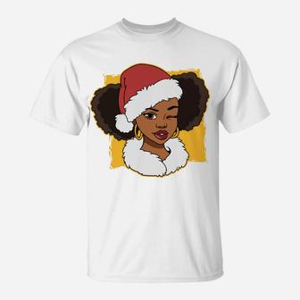 Womens Black African American Santa Gift Merry Christmas T-Shirt | Crazezy DE