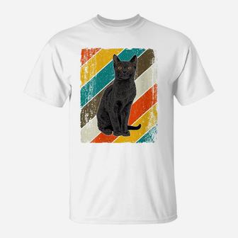 Womens Black Cat Yellow Eyes Vintage Black Cat Lover Retro Cats T-Shirt | Crazezy