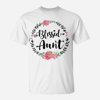 Womens Blessed Aunt Cute Flower Aunt Gift T-Shirt | Crazezy