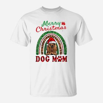 Womens Bloodhound Santa Dog Mom Boho Rainbow Funny Christmas Xmas T-Shirt | Crazezy
