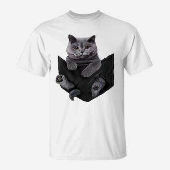 Womens Cat Lovers Gifts British Shorthair In Pocket Funny Kitten T-Shirt | Crazezy UK