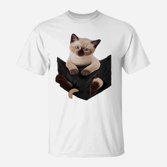 Womens Cat Lovers Gifts Siamese In Pocket Funny Kitten Face T-Shirt | Crazezy AU