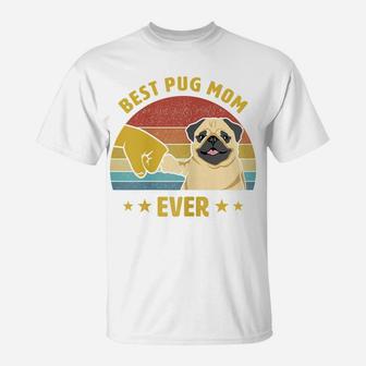 Womens Cute Best Pug Mom Ever Proud Vintage Puppy Lover Pug Retro T-Shirt | Crazezy