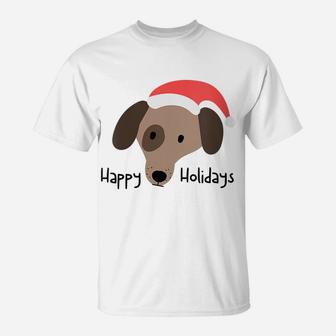 Womens Cute Hand-Drawn Dog Christmas Puppy With Funny Santa Hat T-Shirt | Crazezy UK