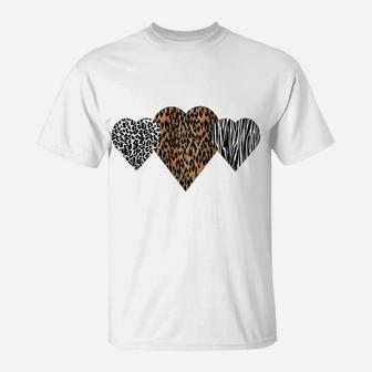 Womens Cute Hearts Love Leopard, Cheetah & Zebra Animal Print T-Shirt | Crazezy