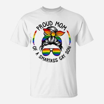 Womens Djez Messy Bun Proud Mom Of A Gay Son Lgbt Mom T-Shirt | Crazezy