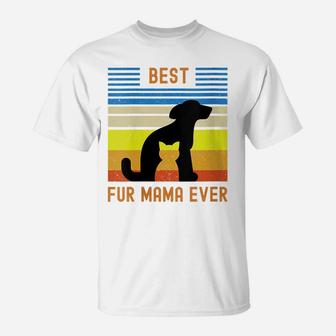 Womens Funny Best Fur Mama Ever Vintage Retro Dog Cat Mom Owner T-Shirt | Crazezy