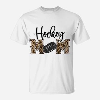 Womens Hockey Mom Leopard Print Cheetah Ice Hockey Proud Mom T-Shirt | Crazezy