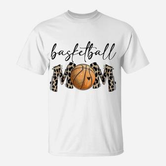 Womens Leopard Basketball Mom Proud Basketball Players Mom Funny T-Shirt | Crazezy UK