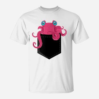 Womens Little Cthulhu Kraken Octopus In A Pocket T-Shirt | Crazezy