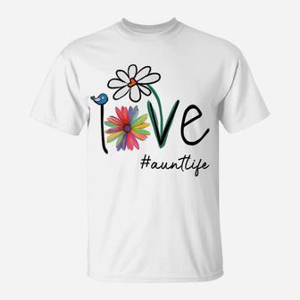 Womens Love Auntlife Life Daisy Flower Cute Funny Mother's Day T-Shirt | Crazezy DE