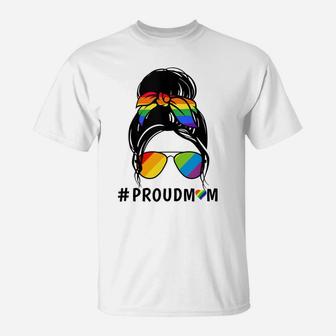 Womens Messy Bun Hair Proud Mom Lgbtq Shirt Gay Pride Lgbtq T-Shirt | Crazezy