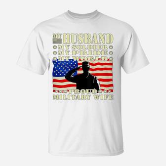 Womens My Husband My Soldier Hero Proud Military Wife Army Spouse T-Shirt | Crazezy